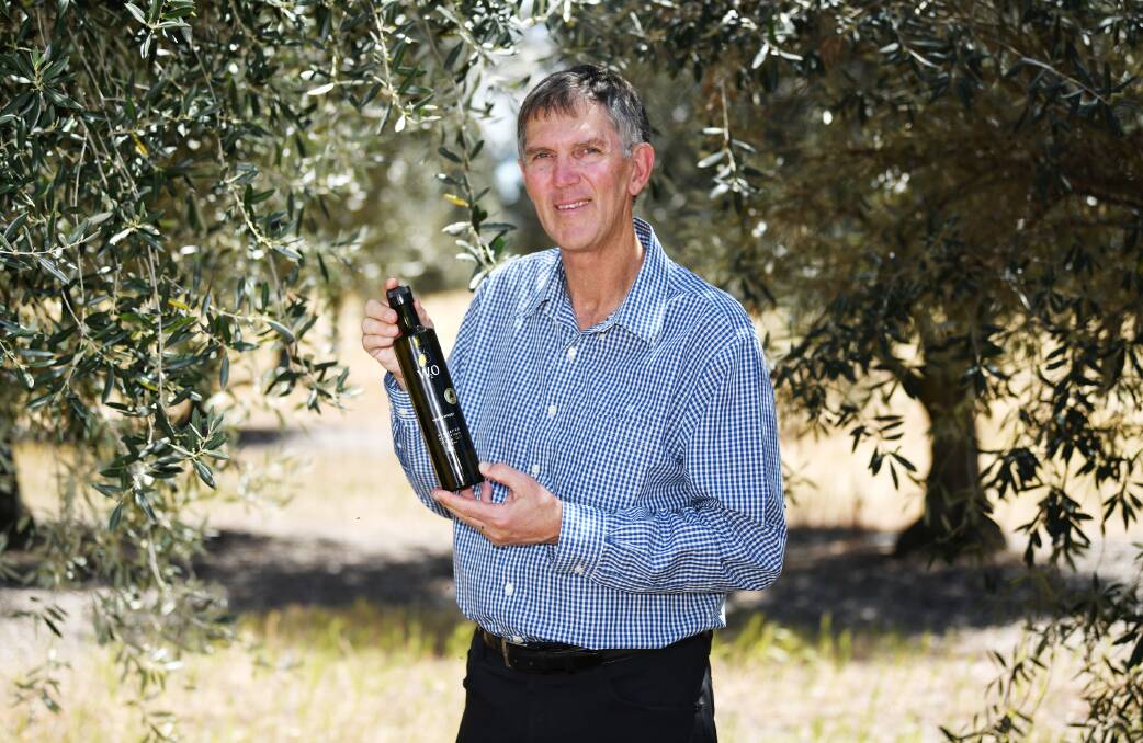 BIG WINNER: Geoffrey Treloar with his Hardy's Mammoth extra virgin olive oil that took out a number of trophies last week. Picture: The Daily Advertiser