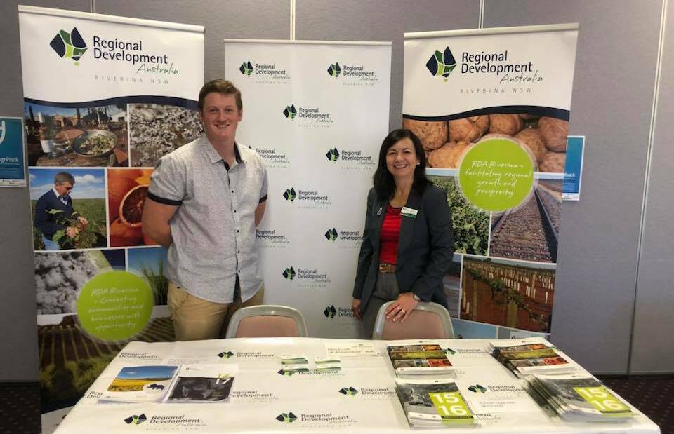 HELPING JOB SEEKERS: RDA Riverina CEO Rachel Whiting with research officer Elliot Lee at AgriHack in March 2018. Photo: RDA Riverina via Facebook