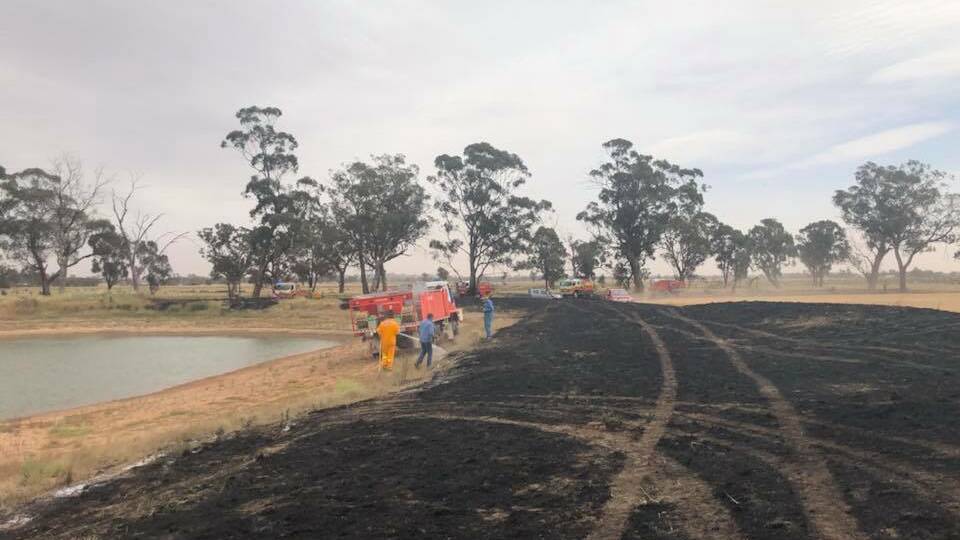 QUICK ACTION: Riverina firefighters contain a grass fire at French Park, Lockhart today. Picture: The Rock Rural Fire Brigade