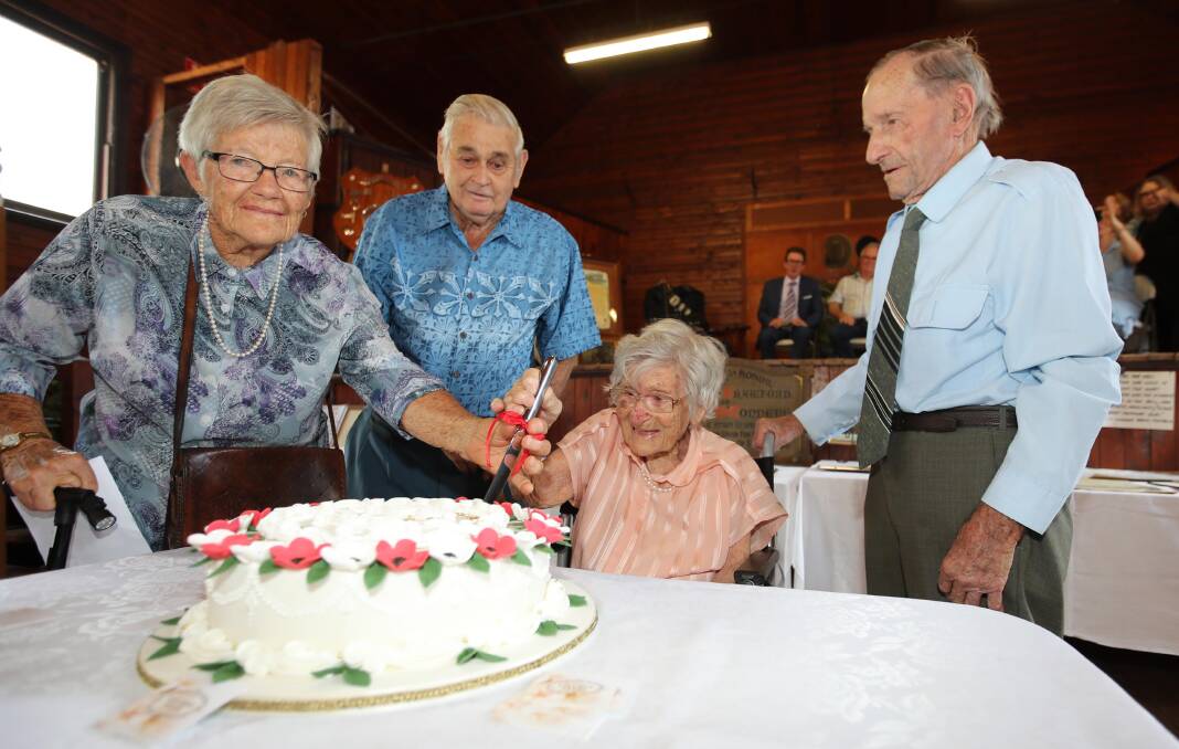 MILESTONE: The Urangeline Peace Hall celebrates its centenary. L-R: Marie and Jack Jones with Coral and Keith Hamson. Picture: Les Smith