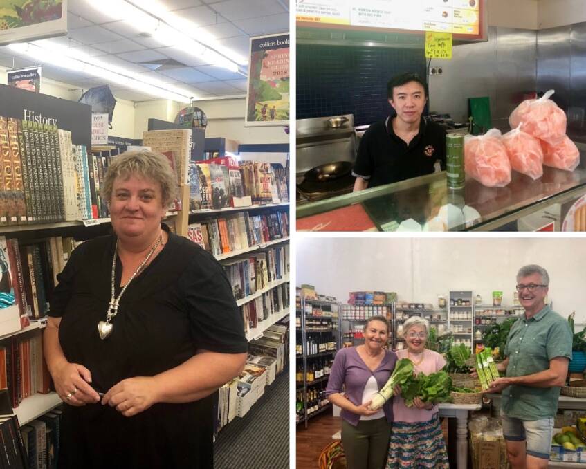CHRISTMAS TRADING: Karen Little at Collins Booksellers Wagga (left); Ricky Cheung at Noodle Paradise (top right); Karolina Kovacs, Irena Kovacs and Peter Lonsdale at The Red Pomegranate. Pictures: Toby Vue 