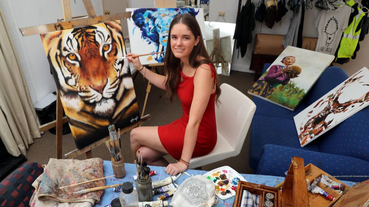 CREATIVE FLAIR: Monique Harrington at her Wagga studio. Her four HSC-based artworks have been selected for a 2019 NSW Art Gallery exhibition. Picture: Les Smith