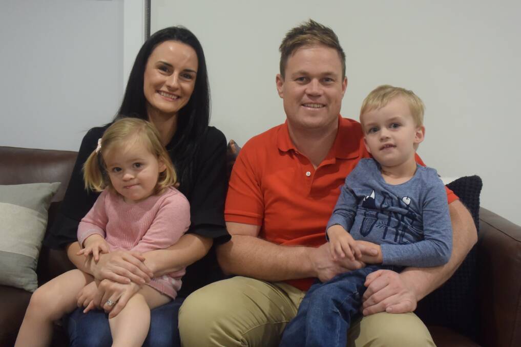 HOPE FOR CURE: Carly and Jeff Millar, with their children Zara, 2, and Charlie, 4, who both have the rare neurological condition Ataxia Telangiectasia (AT). Picture:  Rex Martinich