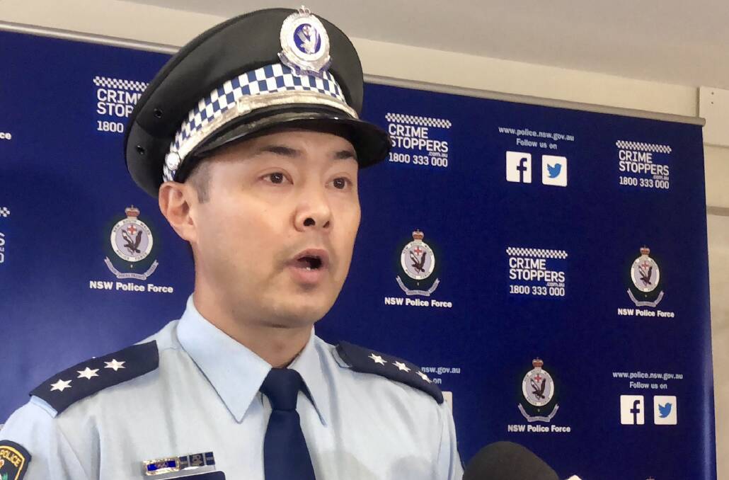 Wagga police Inspector Ryan Sheaff addresses the media this morning following the Olympic Highway pursuit yesterday.