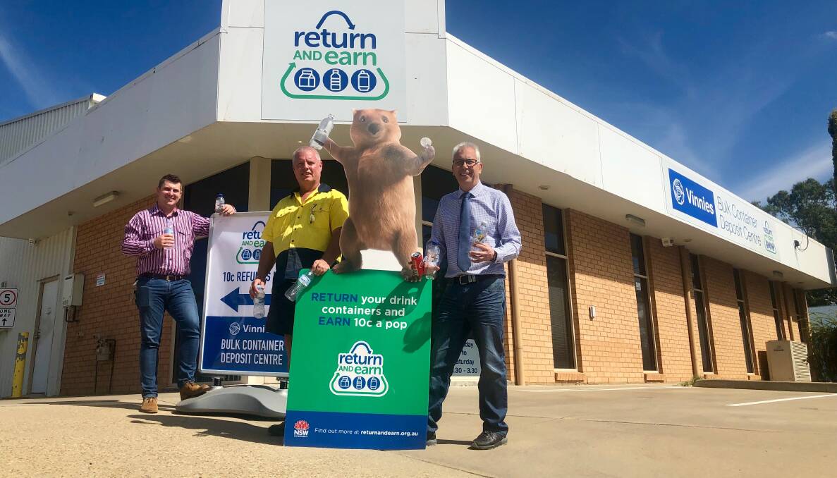 Mitchell Saddler, Trevor Knight and Mike Riley outside East Wagga Vinnies. Picture: Toby Vue