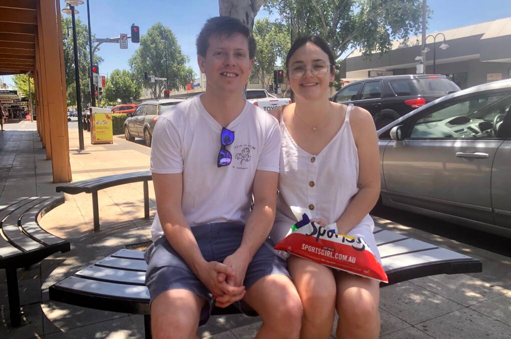 SHOPPING AROUND: Wagga residents Braiden Harpley and Lauren Boxall were buying Christmas presents from Baylis Street stores at the weekend. Picture: Toby Vue