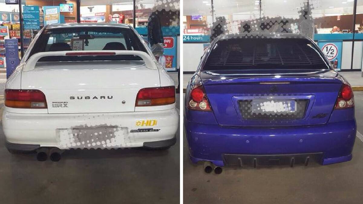 CAUGHT: Two vehicles allegedly involved in a street race on the Olympic Highway in July this year. Picture: Traffic and Highway Patrol Command - NSW Police Force