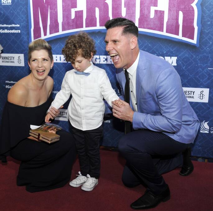SUCCESS: Director Mark Grentell with family at Wagga's red-carpet premier of The Merger in August 2018. Picture: Les Smith