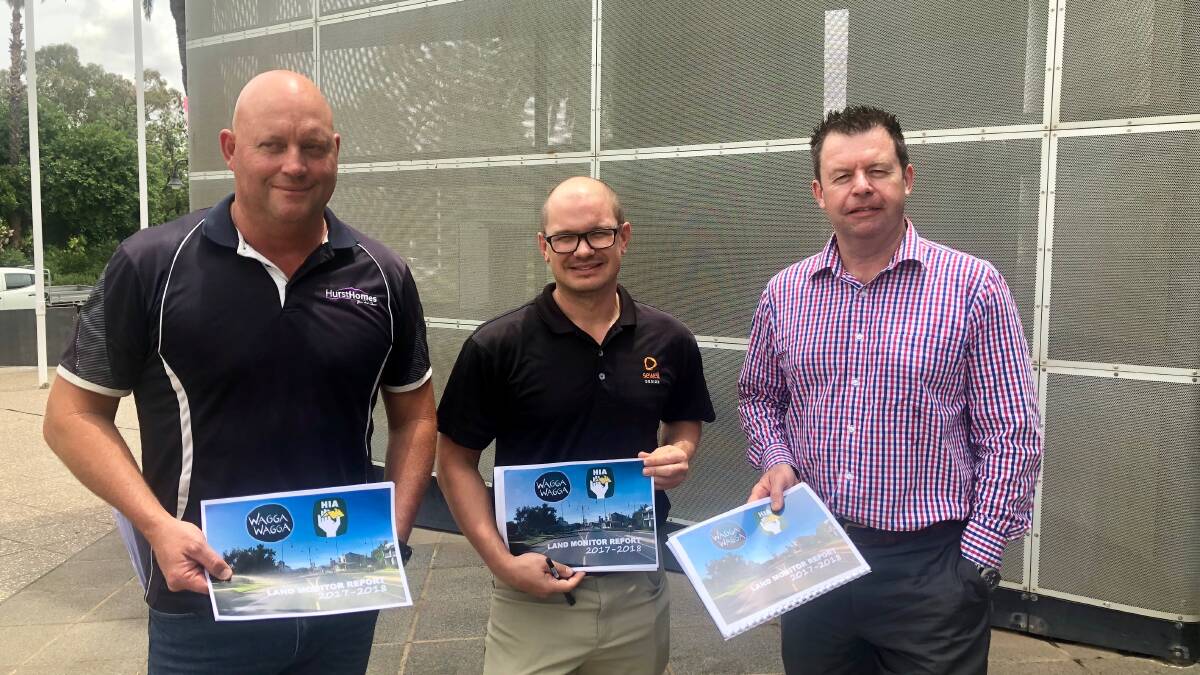 Peter Hurst, director of Hurst Homes and member of HIA Wagga; Glenn Sewell, chair Wagga HIA branch; Greg Weller, HIA’s regional director for Southern NSW and ACT in Wagga to launch the 2017-18 Land Monitor Report.