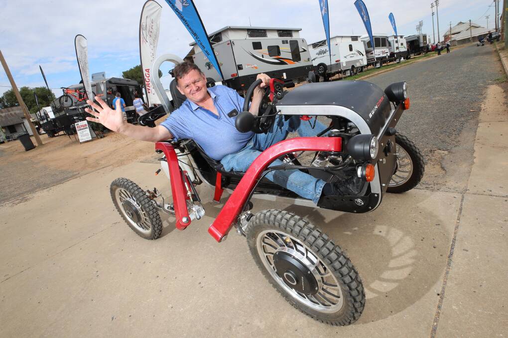 INNOVATION ON SHOW: Andrew Jamieson from Narrandera with his all-electric, all-terrain e-Spider vehicle at the Wagga Leisurefest Roadshow. Picture: Les Smith