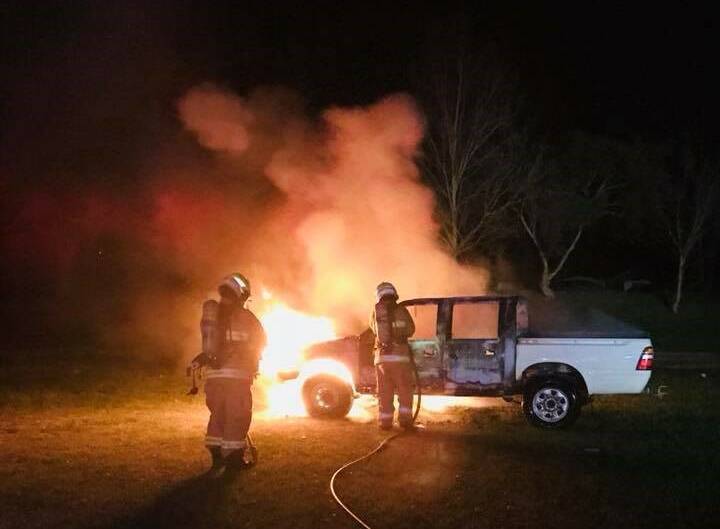 ANOTHER CAR FIRE: Firefighters took about 10 minutes to contain the fire in Tolland. Picture: Turvey Park Fire and Rescue