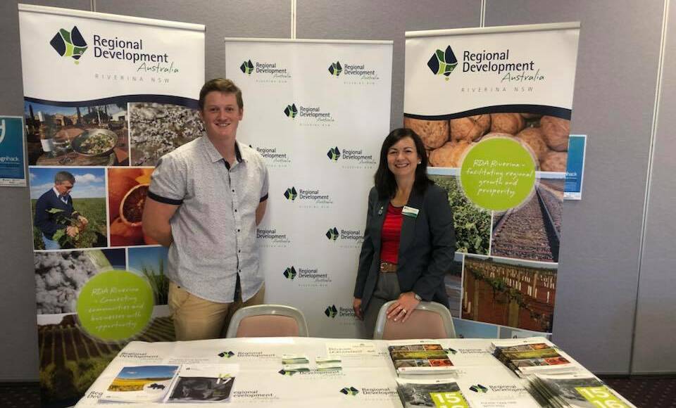 FUNDING SECURED: RDA Riverina CEO Rachel Whiting with research officer Elliot Lee at AgriHack in March 2018. Photo: RDA Riverina via Facebook