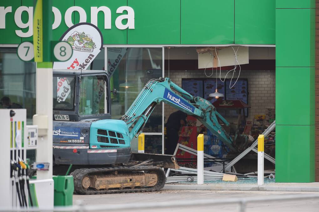 Bollards prevented the thieves from getting away with an ATM at the Thurgoona BP. Picture: MARK JESSER