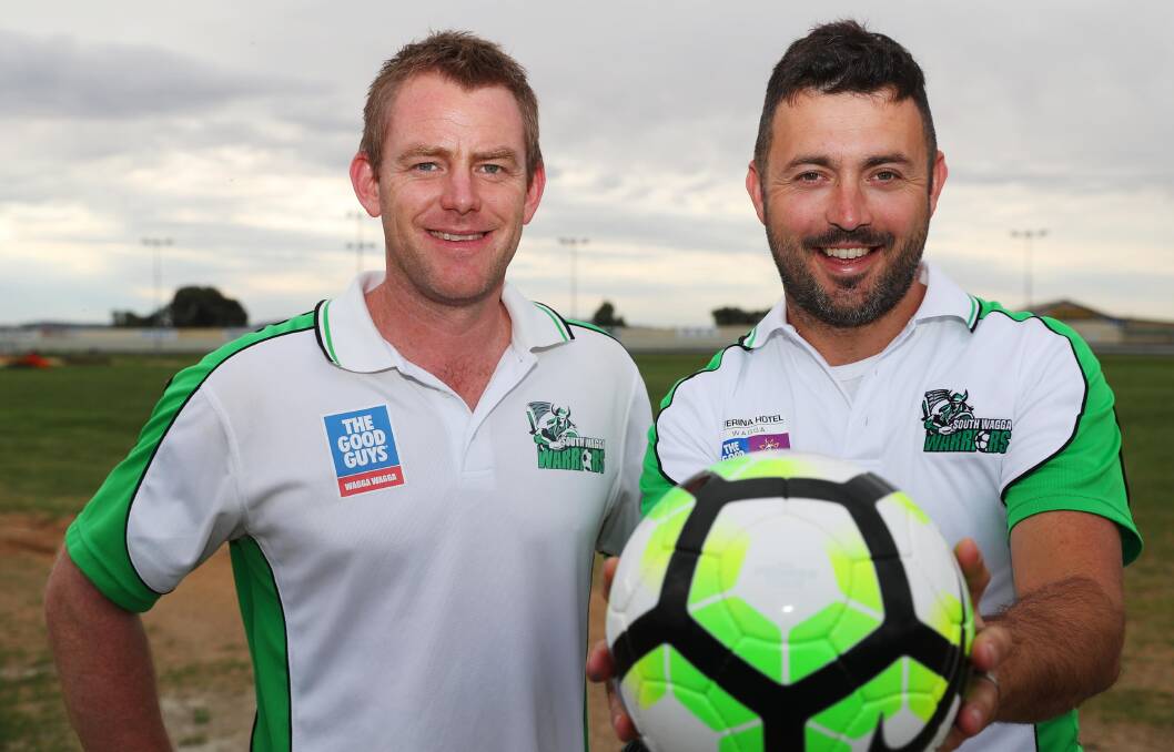 GREEN MACHINE: South Wagga president Stephen Burns (left) with new Pascoe Cup coach Ben Holt (right). Picture: Emma Hillier