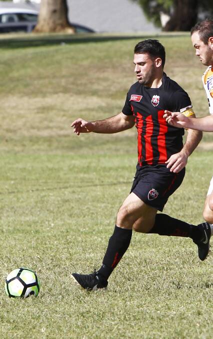 BACK IN ACTION: Leeton United skipper Joey Fondecaro made a successful return from injury with a cameo during his side's 5-1 win over Junee at MIA Sports Field last week. Picture: Les Smith