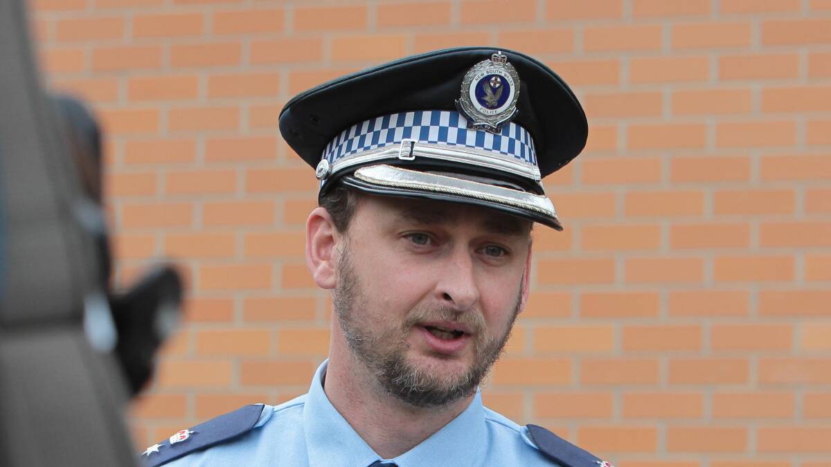 WORKING HARD: Riverina Police District Chief Inspector Andrew Spliet addresses media about national coverage of Wagga's 'ice epidemic' outside Wagga Police Station. Picture: Les Smith