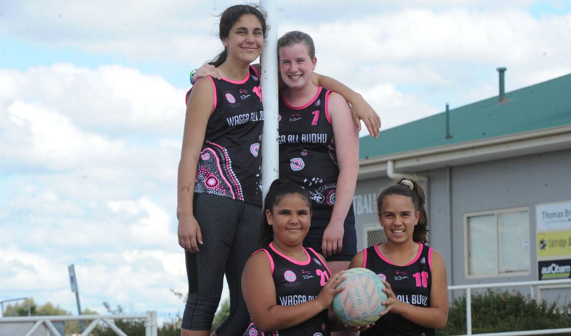 READY TO ROLL: (left, from back) NSW Echidnas representatives Tamsyn Goolagong, Indiannah Johnson, Kaelani Goolagong and Kyesha Miller. Picture: Lachlan Grey