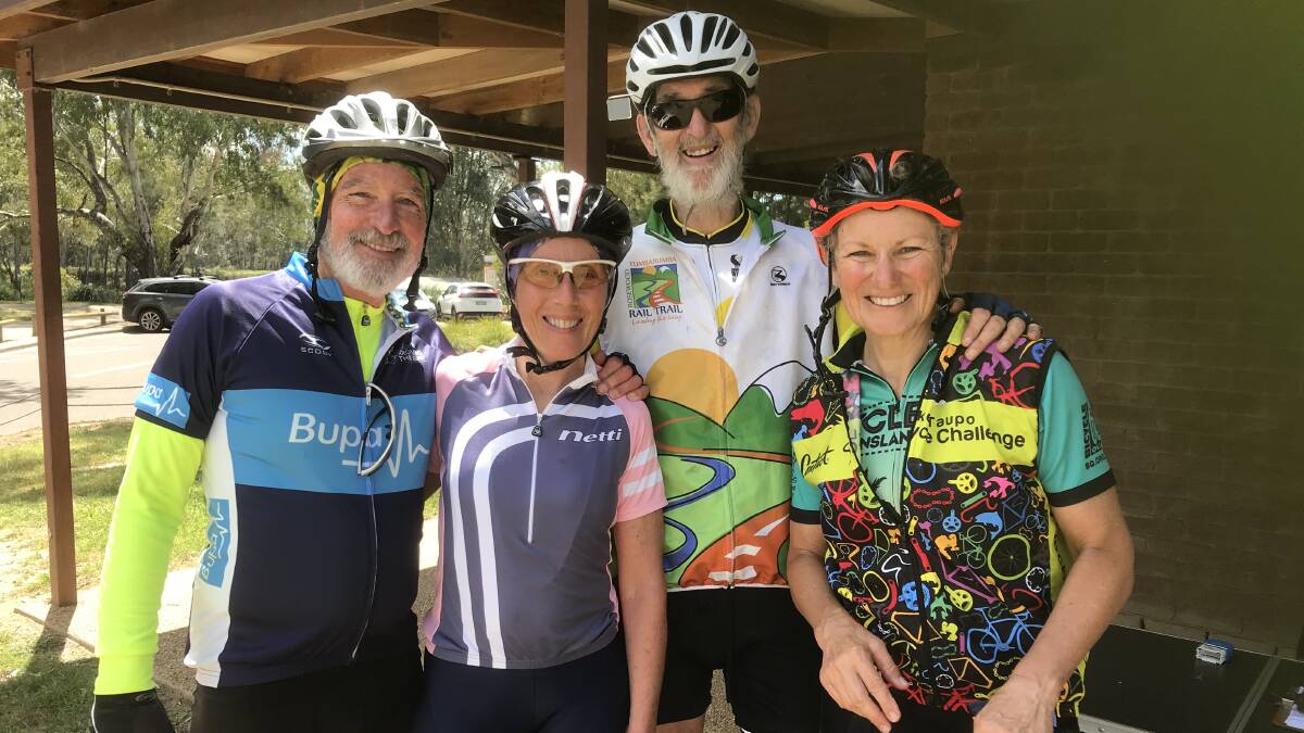 AFTER THE RIDE: Max Hosgood, Wendy Smith, Lindsey Wilson and Roberta Bailey celebrate after completing the Canola Canter. Picture: Contributed