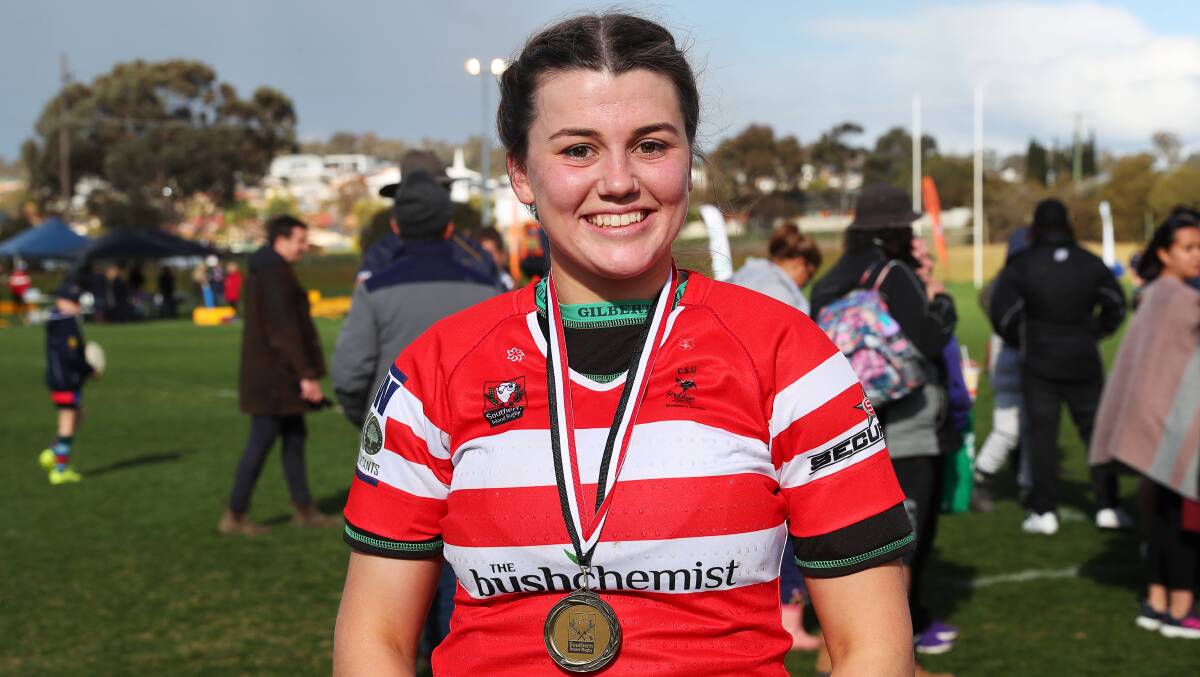 HONOURED: CSU Reddies star Sophie Thomson received the Adamson Medal for Best on Ground during the women's sevens grand final on Saturday. Picture: Emma Hillier