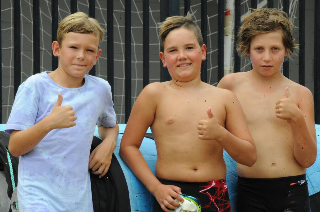 MAKING A SPLASH: Diezel Watson, 11, Fletcher Gregurke, 10, and Jag Ashcroft, 11, were among the winners at Henschke Primary School's annual swimming carnival. 