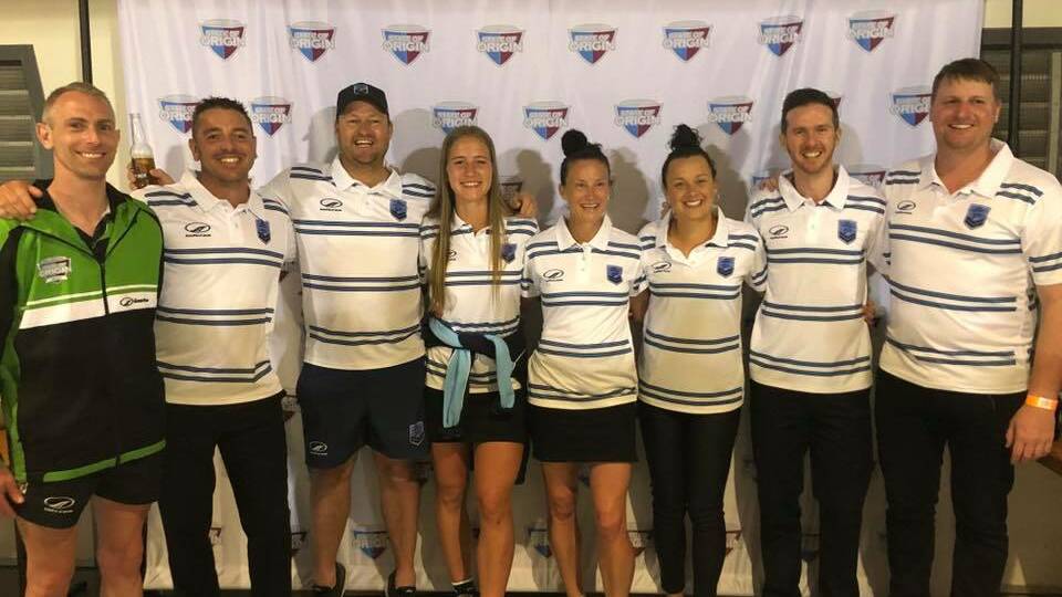 WAGGA REPRESENT: David Baggio, Darren Reynoldson, Joel Willoughby, Rhiannon Podmore, Rachael Addison, Nicole Absolum, Mitchell Brown and Andrew Wise at TFA State of Origin. Picture: Wagga Touch Association