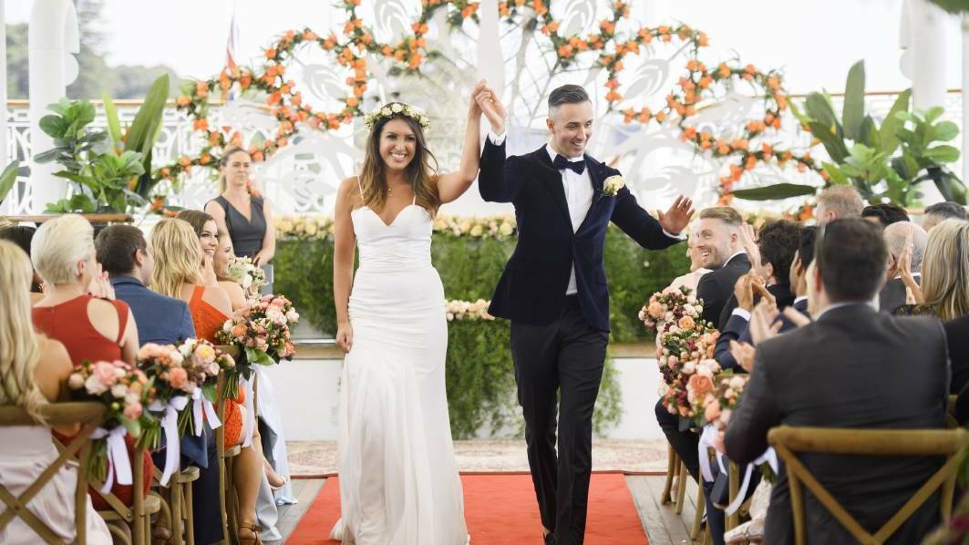 'VILLIAN': Gundagai's Anthony Manton walks down the aisle with instant wife Nadia on the set of Married at First Sight. Picture: SMH 