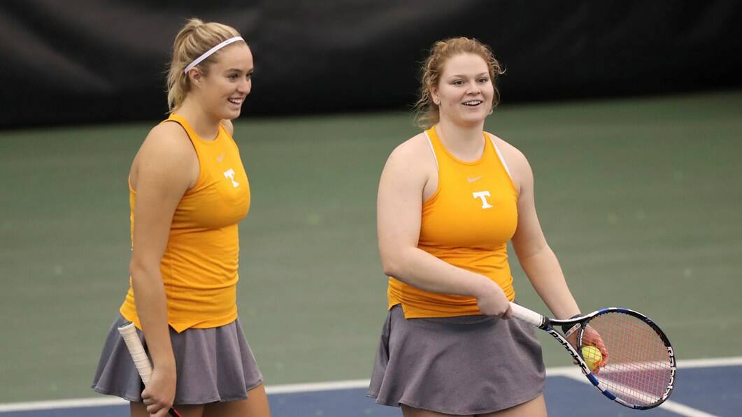 DOUBLE TROUBLE: Kaitlin Staines (left) has dominated the US college tennis scene since signing with Tennessee last year. Picture: Tennessee Athletics