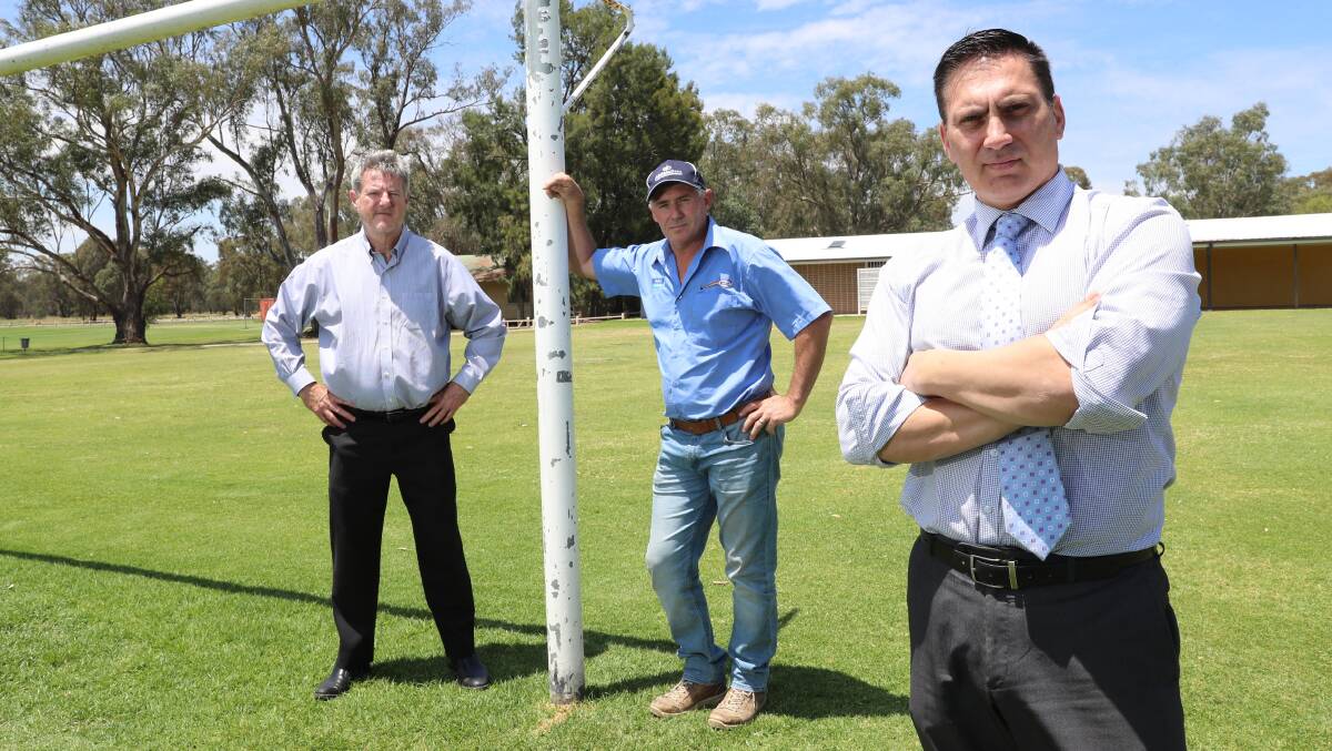 GROUNDS FOR CONCERN: Football Wagga board members Tony Dobbin, Tim Barter and David Merlino are agitating for council to develop more playing fields. Picture: Les Smith