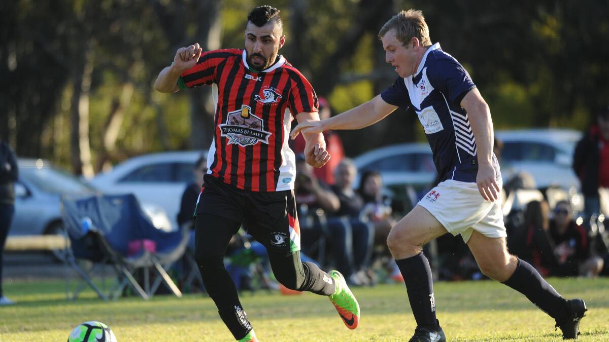 UNAVAILABLE: Young Lions skipper Duncan Cameron (pictured in 2017 against Lake Albert's Henri Gardner) was deemed ineligible for the Pascoe Cup finals this year. 