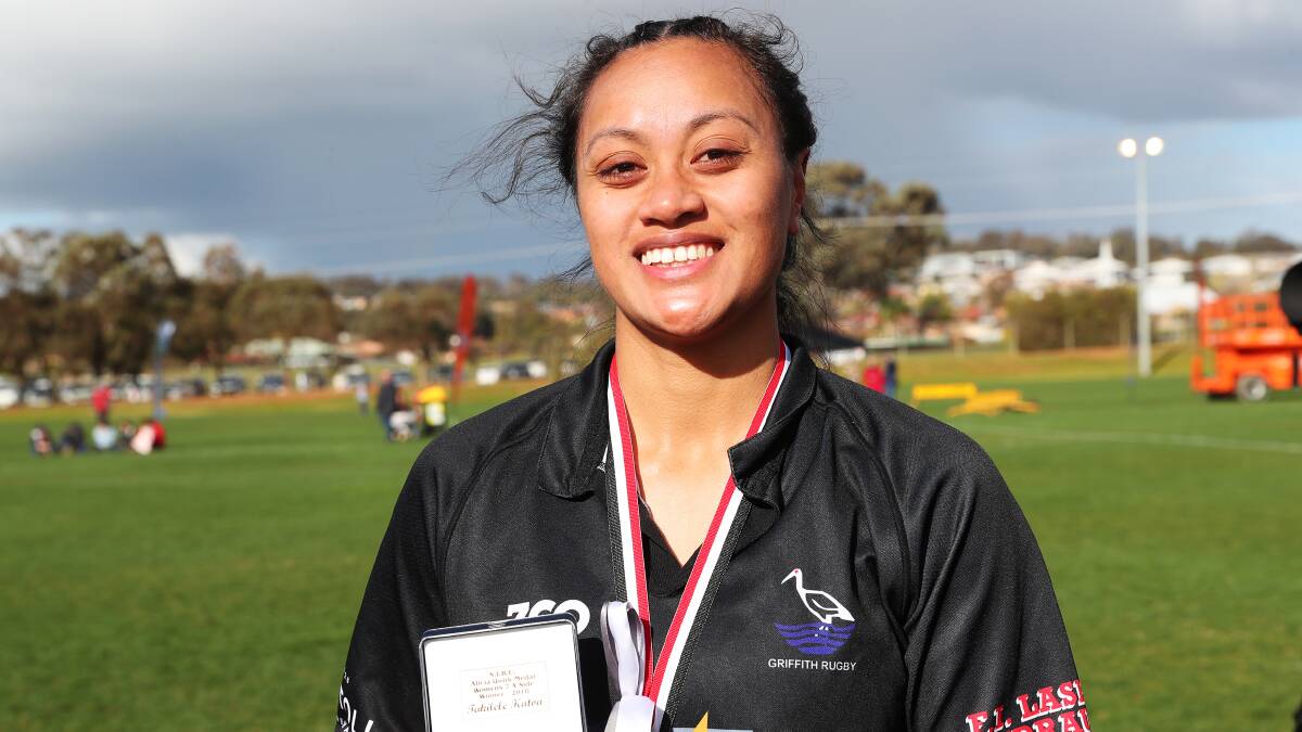 STRONG YEAR: Griffith's Takilele Katoa was awarded the Alicia Quirk Medal for best and fairest during the women's sevens competition in 2018. Picture: Emma Hillier