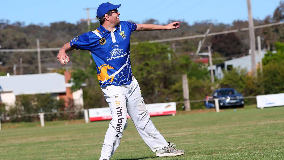 LONG ARM: Kooringal's David Bolton winds up from the outfield during the Colts' 25-run loss to South Wagga in the opening round of Wagga Cricket. Picture: Emma Hillier
