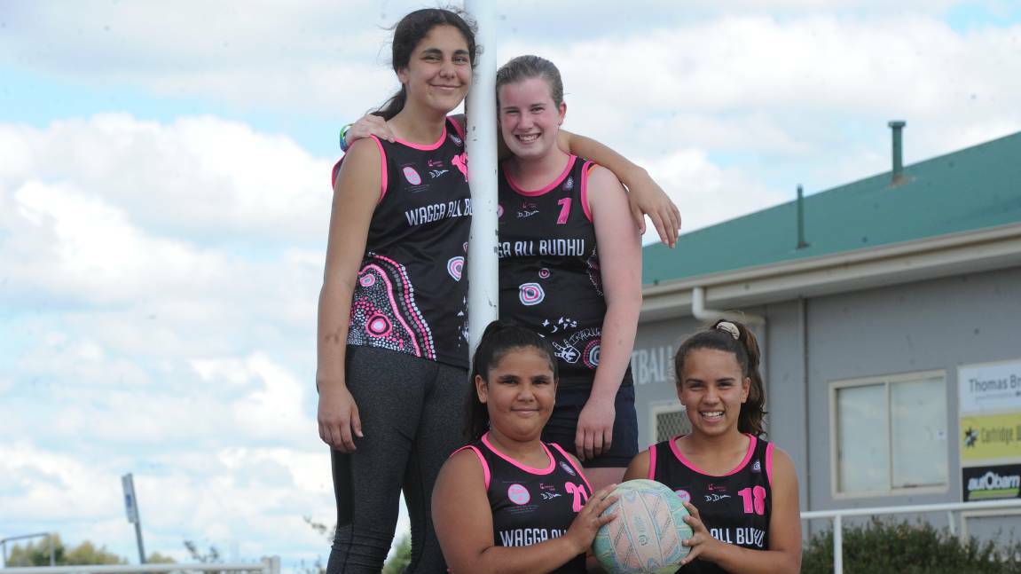 READY TO ROLL: (left, from back) NSW Echidnas representatives Tamsyn Goolagong, Indiannah Johnson, Kaelani Goolagong and Kyesha Miller. Picture: Lachlan Grey