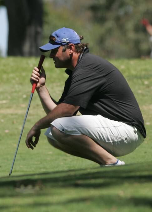 EYES ON THE PRIZE: Wagga golfer Ben Byrne (pictured on the green during an earlier Wagga Country Club Championship) has taken a four-shot lead after two rounds in the 2018 Club Championship.  