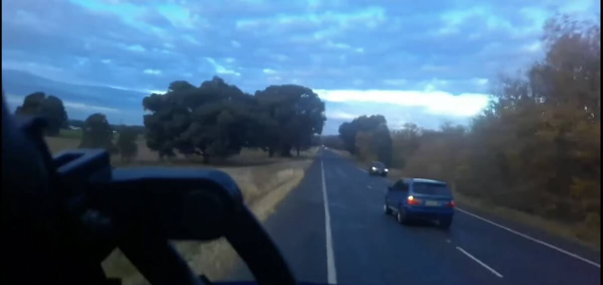 NEAR MISS: The footage was captured on a truck's dash cam.