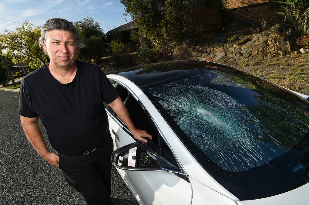 DAMAGE: Jules Boag's Model S Tesla was damaged in the Wilson Street carpark. Picture: MARK JESSER