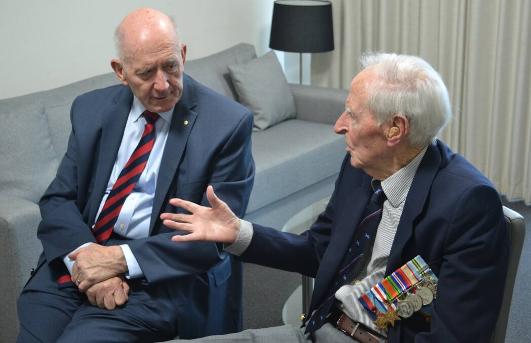 General Sir Peter Cosgrove and Sid Handsaker. Picture: Scott Bevan