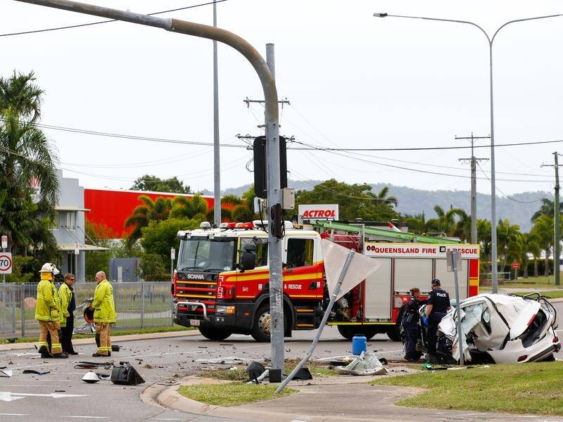 The scene of a car crash in Townsville that killed four teenagers.