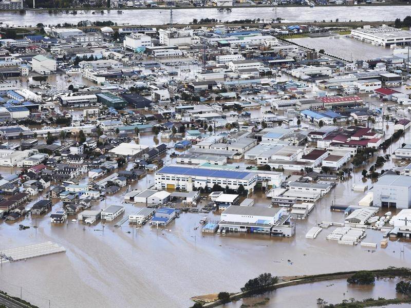 Typhoon Hagibis has caused extensive flooding and triggered dozens of landslides in Japan.