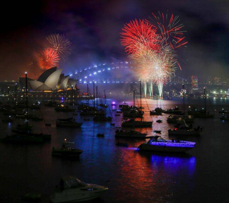 The midnight New Years Eve fireworks over Sydney Harbour, viewed from Mrs Macquaries Point in Sydney. 31st December 2017 Photo: Janie Barrett .