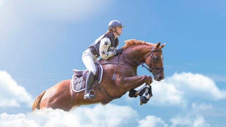 The composite image of Olivia Inglis riding among the clouds has been shared by those who are mourning the death of the young rider. Photo: Allira Fontana
