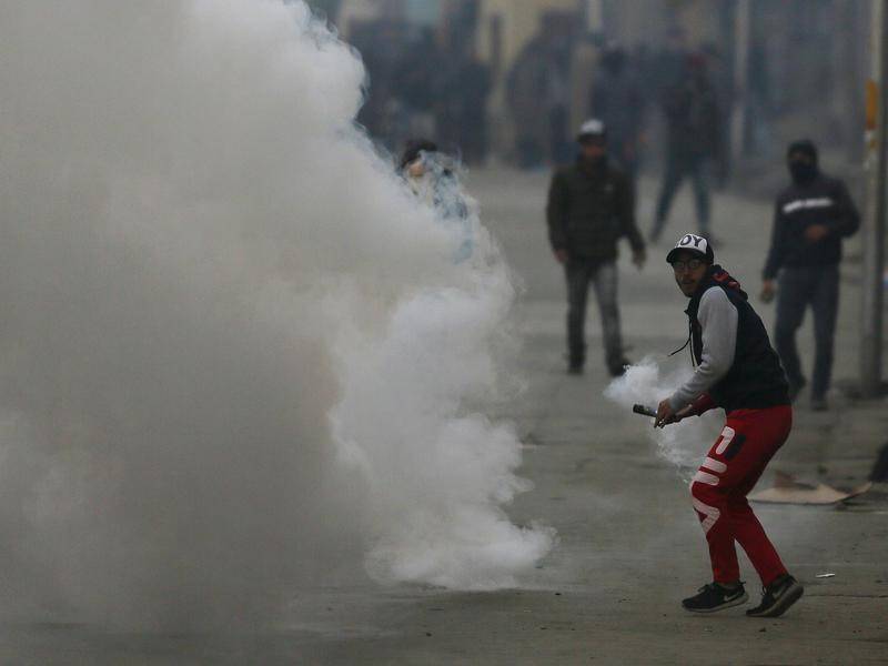 Kashmiri protesters clash with Indian paramilitary in India-controlled Kashmir.