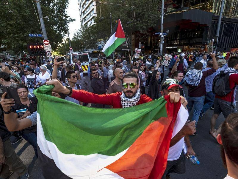 Hundreds of pro-Palestine demonstrators have gathered in Melbourne to protest Israel/Gaza tensions.