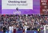 A late VAR review for handball deprived West Ham of a win against Aston Villa at the London Stadium. (AP PHOTO)