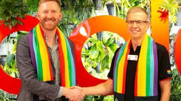 Coles Chief Legal and Safety Officer David Brewster (r) with Pride Cup Australia founder Jason Ball.