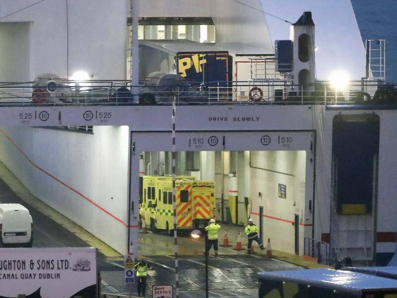 Staff on a ferry from France to Ireland found 16 men aliveinside a sealed truck trailer.