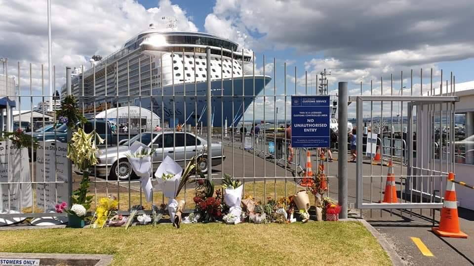 Tributes left where the Ovation on the Seas is docked. Picture: PETE ROURKE 