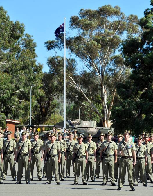 Anzac Day march out at Kapooka. Platoon 35 on the parade ground. Picture: Keiren L Tilly 