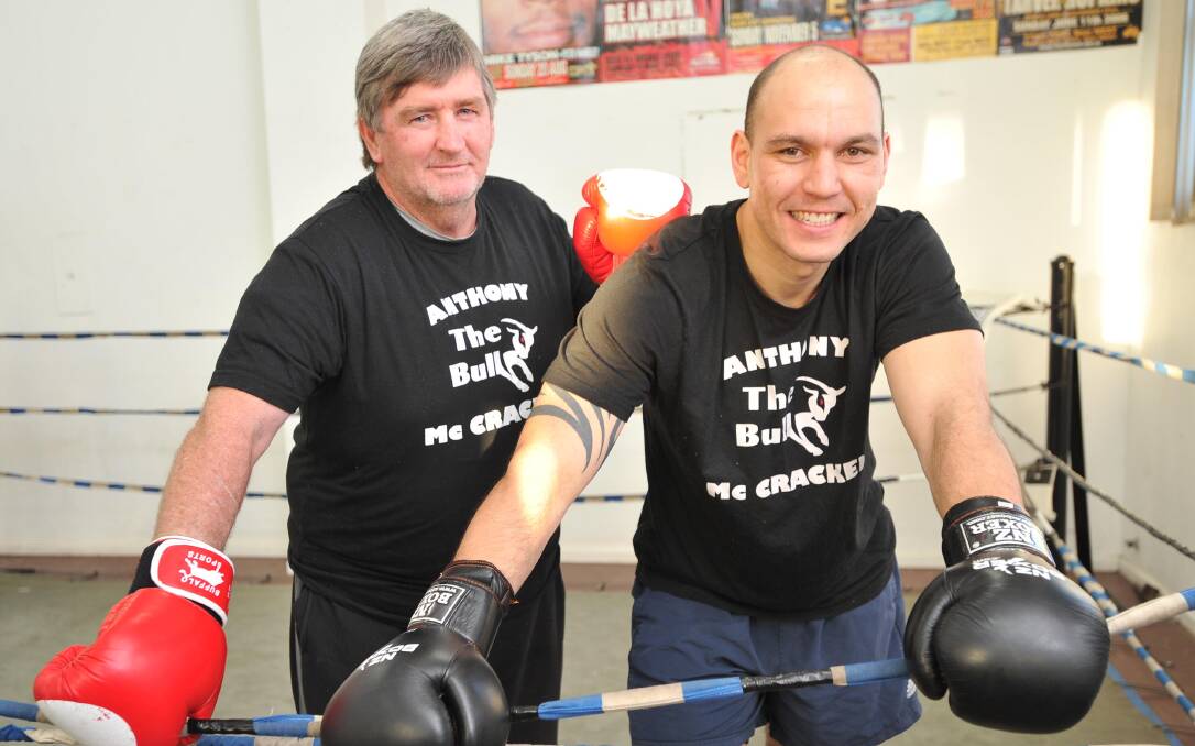 READY TO GO: Wagga boxer Anthony McCracken and his new trainer Terry Neason take time out from training at the PCYC this week. McCracken is set to travel to New Zealand next month for a unique boxing event. Picture: Laura Hardwick