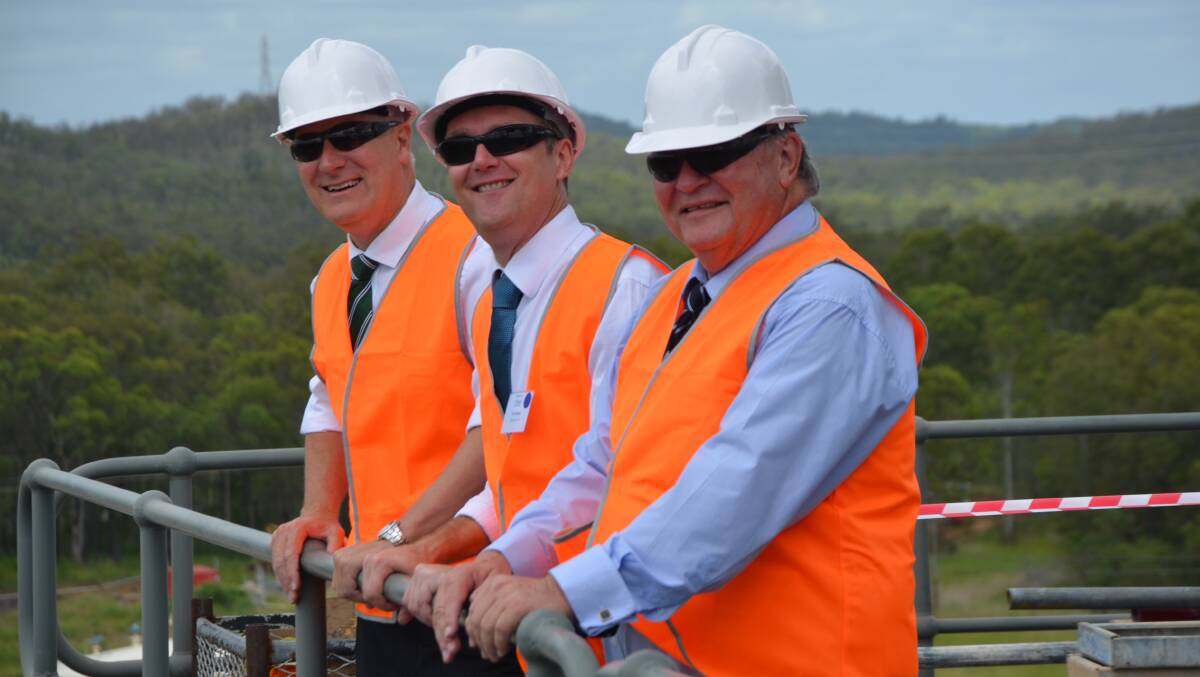 Member for Riverina Michael McCormack, Southern Oil Refinery managing director Tim Rose and Member for Flynn Ken O’Dowd inspect Southern Oil’s new facility in Gladstone at the opening in March. Picture: Supplied