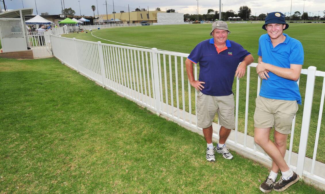 Duncan and Michael McWhirter, from Griffith, were among the travelling faithful at Robertson Oval for this week's Sheffield Shield clash. Picture: Kieren L Tilly